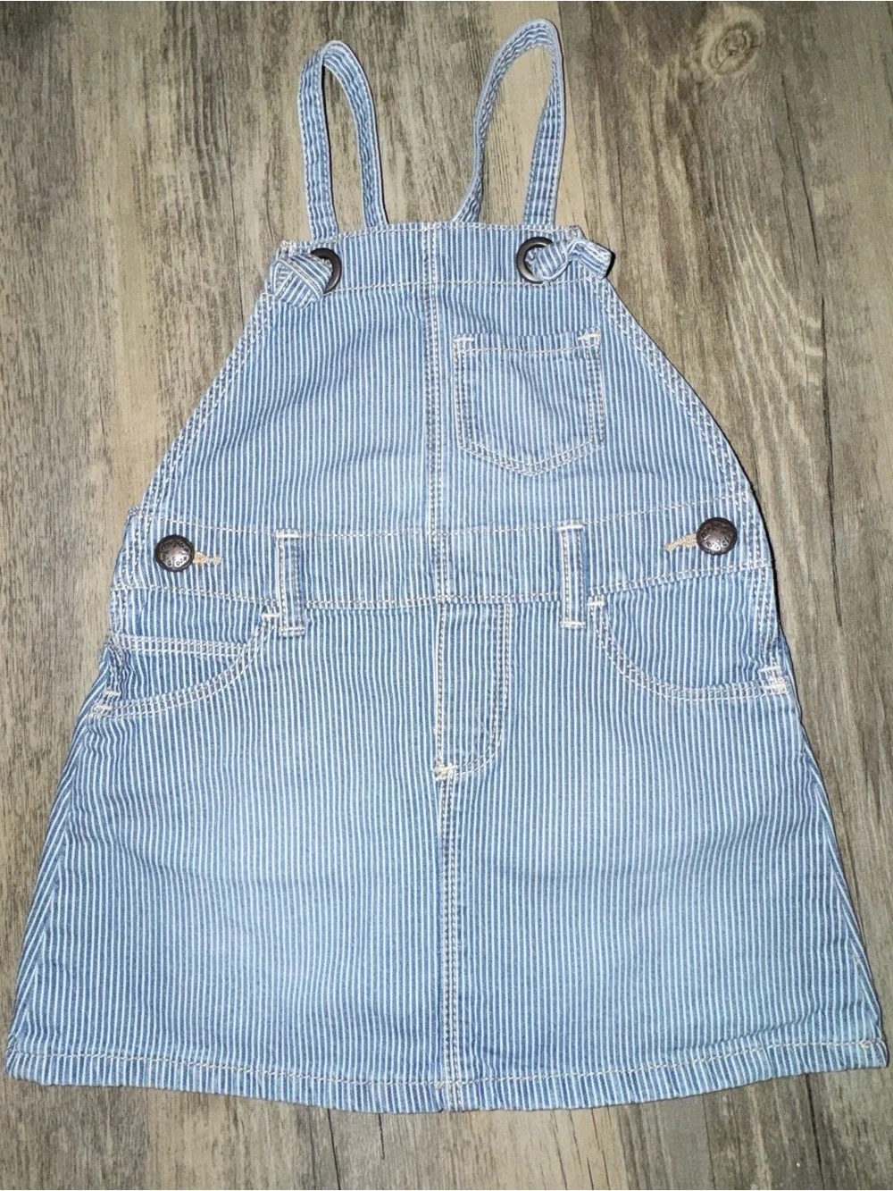 OshKosh B'gosh Light Blue Striped Denim Overall Dress